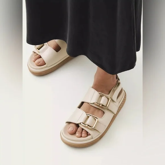 ALOHAS SIZE 41 Harper Leather Slingback Buckled Sandal in Cream